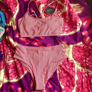 zaful red & white striped bikini